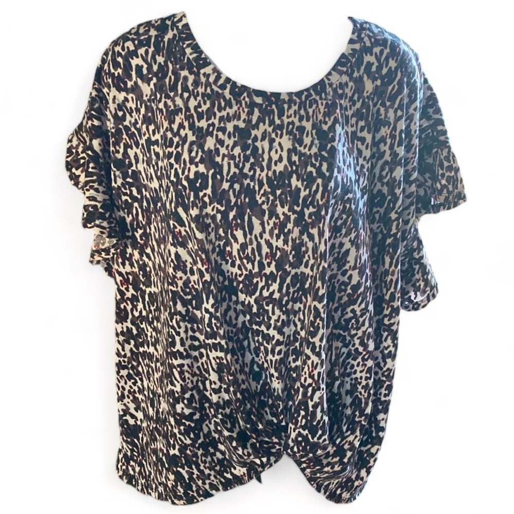 Studio Animal Print Crop Ruffled Sleeve Top